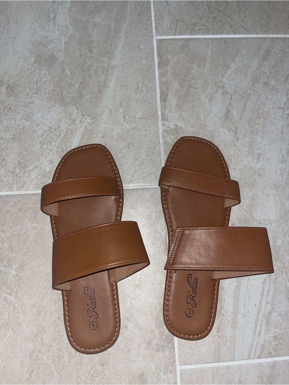 Women's Brown Double-Strap Slide Sandals by